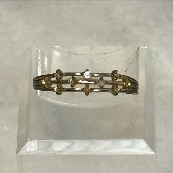 Anthropologie Three Split Shank Triple Band Prong Set Rhinestone Ring Gold-tone - Picture 3 of 4